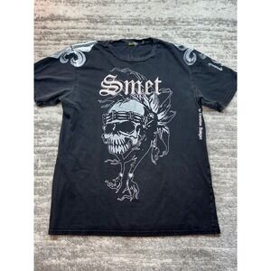 Y2K Smelt T Shirt Mens XL Black Tribal Indian Skull Graphic Born On The Street